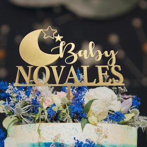 Personalized Baby Shower Cake Topper Custom Crescent Moon Cake Topper Baby’s Name Cake Topper Galaxy Cake Topper Stars Cake Topper
