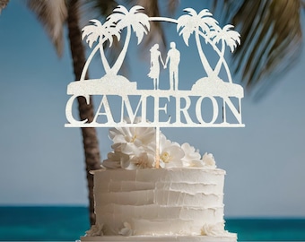 Décoration de gâteau de mariage à destination personnalisée Décoration de gâteau personnalisée pour gâteau de mariage de plage Silhouette de décoration de couple pour cadeau de mariage