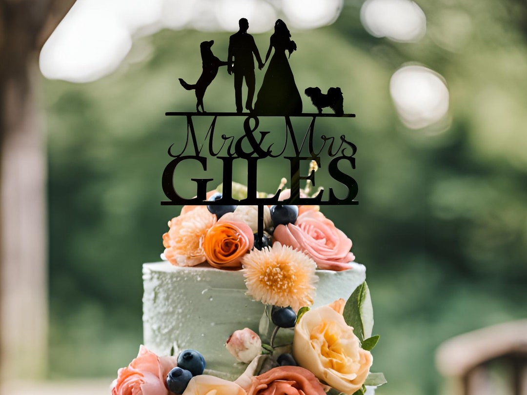 Silhouette Wedding Cake Topper Personalized Mr & Mrs Bride and Groom ...