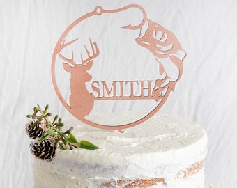 Rustic Deer Antler Cake Topper Birthday Cake Topper Fish Cake Topper Hunter Cake Topper Hunters Gift Anniversary Cake Topper for Outdoorsmen