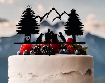 Custom Wedding Cake Topper Personalized Cake Topper for Wedding Gift Mountain Cake Topper Silhouette Anniversary Cake Topper Made with Wood