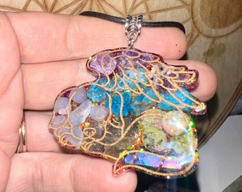 Angel Puppy Orgone Necklace with Blue Apatite, Amethyst, Charoite, Shungite,EMF Protection, Crystal healing,Reiki,Starseed Jewelry