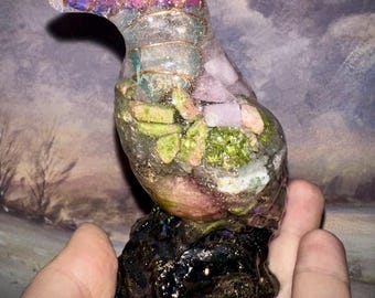 Handmade Orgone Raven Statue, Reiki Healing, EMF Protection