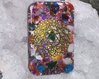 Crown Chakra Orgone Cell Phone Back - EMF Protection -Crystal and Shungite - Sacred Geometry - Reiki Infused,528Hz,Handmade Orgone Generator