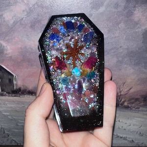 Crystal Coffin Orgone Botanical Jewelry Box / Altar Decor, EMF 5G Protection, Chakra Healing, Reiki Infused, 528Hz Frequency Infused