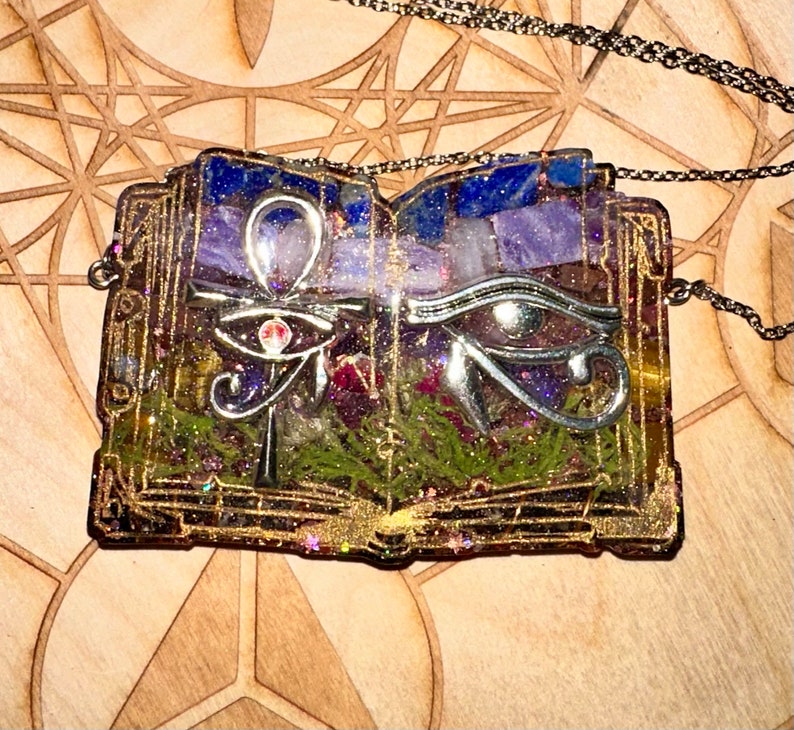 Magical Alchemy Egyptian Book Ankh and Eye of Horus Orgone Necklace