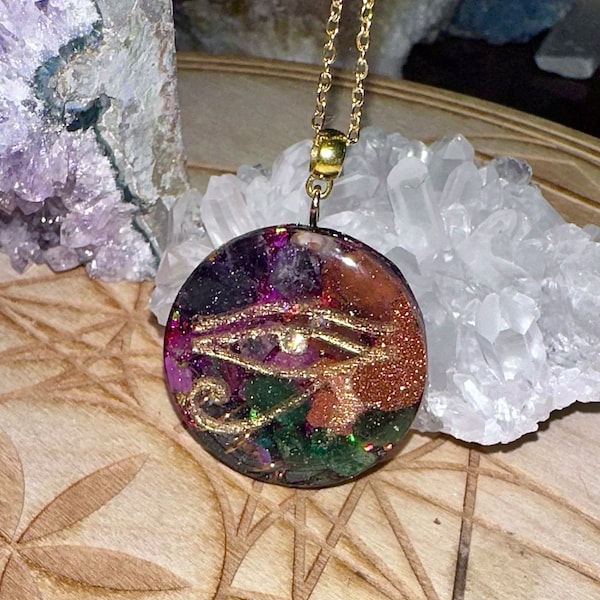 Small Egyptian Eye of Horus Orgone Crystal Necklace, Reiki Healing, Psychic Protection, 528 Hz frequency,Starseed Jewelry,Meditation Jewelry