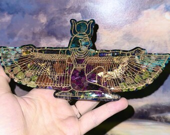 Isis and Moth Orgone Crystal Altar Piece, Feminine Power, Psychic Protection,Reiki Healing