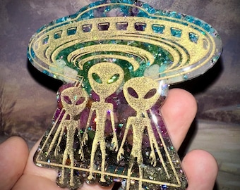 Alien Family Orgone Plate, Chakra Altar Decor, Reiki Healing