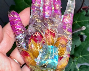 Orgonite Palmistry Hand: Labradorite, Amazonite, Shungite, Reiki Healing