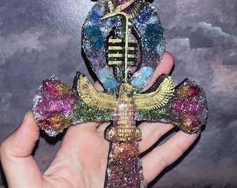 Made to Order : Manifestation Large 8" Druzy All Chakra Crystal Ankh Orgone Crystal Egyptian Wand,Emf 5G Psychic Protection