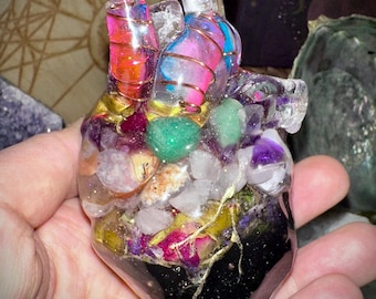 Anatomical Heart Orgonite: Aura Quartz, Rose Quartz & Shungite EMF Protection