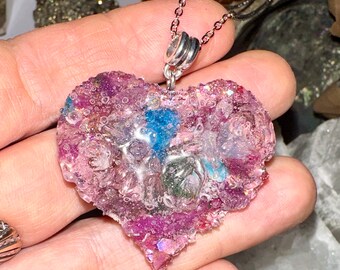 Starseed Heart Orgone Necklace, Aura Quartz, Raw Ruby, Blue Apatite, Shungite,EMF Protection,Reiki Infused