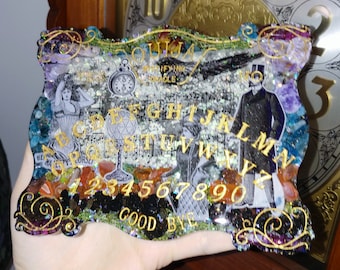 Ouija Orgone Plate, Steampunk Altar Piece with Crystals