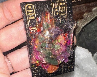 Egyptian Orgone Necklace with Rainbow Aura Quartz, Shungite, Reiki & 528Hz Charged, Psychic Protection, Anubis Deity