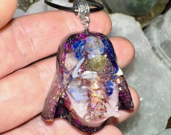 Light Crystal Darth Vader Orgone Pendant with Aura Quartz,Rose Quartz, Sodalite, Shungite, 5G and EMF Protection, Reiki Infused,Grounding