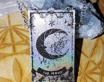 The Moon Tarot Card Orgone Necklace,Color Shifting Orgone Stainless Steel Necklace, Rainbow Aura,Hematite,Carnelian,Shungite,EMF Protection