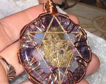 WireWrapped Ammonite Merkaba Orgone Crystal Necklace, Reiki Healing, Psychic Protection, 528 Hz frequency,Starseed Meditation Jewelry