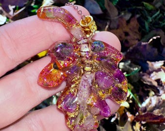Autumn Jewelry, Leaf Orgone Protective Necklace,Rainbow Aura Quartz, Pink Tourmaline,Garnet,Shungite,EMF Protection,Reiki Infused,528Hz