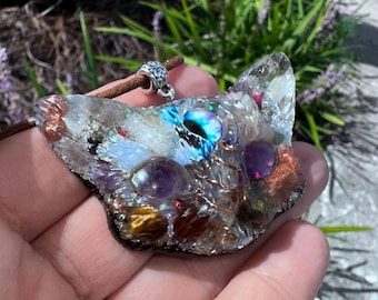 Third Eye Kitty Orgonite Pendant: Reiki Crystal Healing Jewelry