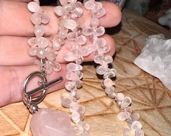 Rose Quartz Crystal Necklace: Reiki Infused Healing Jewelry