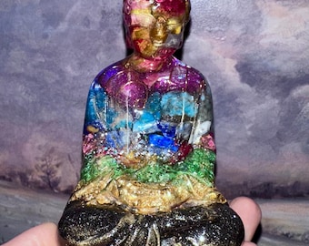 Crystal BUDDHA Orgone Paperweight, EMF 5G Protection, Chakra Healing, Reiki Infused High Vibe Jewelry for Meditation and Spiritual Growth