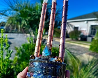 Isis Goddess Orgonite Cloud Buster, EMF 5G Protection,Crystals & Shungite, Labradorite, 3 Copper Pipes Quartz Crystal Tower