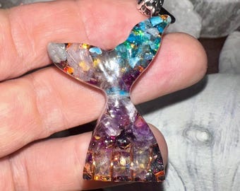 Mermaid Orgone Pendant, Ocean Vibes, Blue Apatite and Amethyst, Shungite,Reiki Healing Crystals,EMF 5G Protection
