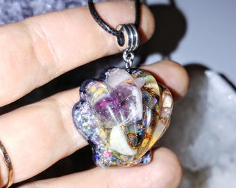 Ocean Connection Orgone Shell Necklace, Aura Quartz, Amethyst, Kunzite, Moonstone, Shungite,EMF Protection, Reiki Jewelry,528 Hz Charged