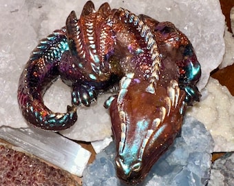 Crystal ColorShifting Sleeping DRAGON Orgone Paperweight, Emf Protection,Chakra Healing,Reiki Infused High Vibe EMF 5G & Psychic Protection