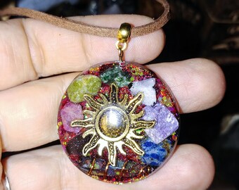 Spiritual Sun Orgone Necklace with All Chakra Crystals & Shungite, Reiki Infused Starseed Jewelry, EMF Protection, Jewelry for the Soul