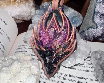 Dragon Orgone Spirit Animal Dragon Necklace, Raw Ruby, Black Tourmaline, Shungite, EMF 5G and Psychic Protection,528 Hz and Reiki Infused