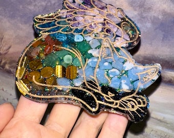Angel Cat Orgonite: Blue Apatite, Lepidolite, EMF Protection