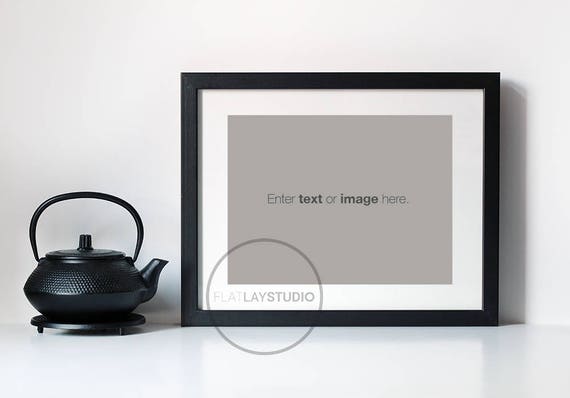 Black Picture Frame Mockup Flat Lay Minimalist Styled