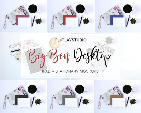 Stationary Mockup Big Ben London Flat Lay Stationary Mockup Big Ben London Flat Lay
