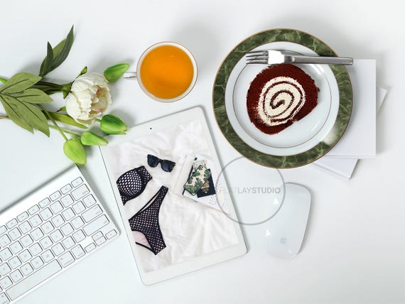 Ipad Mockup Flat Lay Minimalist Styled Stock Photo