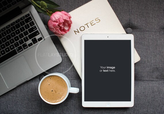 Ipad Macbook Mockup Flat Lay Minimalist Styled Stock Photo Etsy