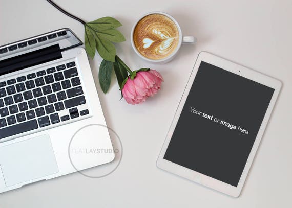 Ipad Macbook Mockup Flat Lay Minimalist Styled Stock Photo Etsy