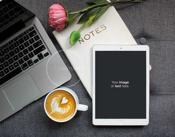 Ipad Macbook Mockup Flat Lay Minimalist Styled Stock Photo Etsy