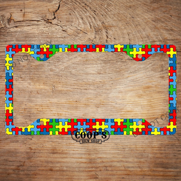 Autism Puzzle Pieces License Plate Frame - Car Accessories - License Plate Cover - Auto Tag Frame - Autism Awareness - ASD