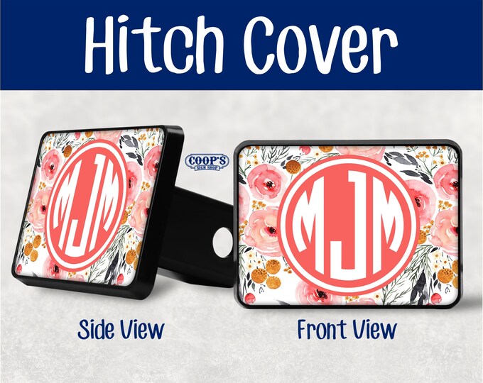 Hitch Hitch Plug SUV Custom Hitch Cover Truck New Driver Gift Pink Flower Monogram Hitch Cover Floral Trailer Hitch Cover