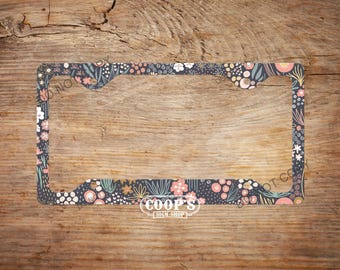 Florals on Dark Gray License Plate Frame - Car Accessories - Auto Tag Frame