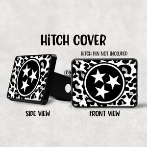 Tri Star Cheetah Spots Hitch Cover - Hitch Plug - Receiver Cover - Tennessee Tri Star - Black, White and Gray Cheetah with tri star
