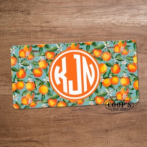 Orange Blossoms License Plate - Monogrammed Vanity Plate - Car Accessories image 1