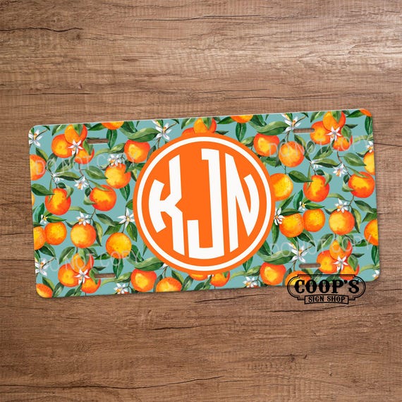 Orange Blossoms License Plate - Monogrammed Vanity Plate - Car Accessories