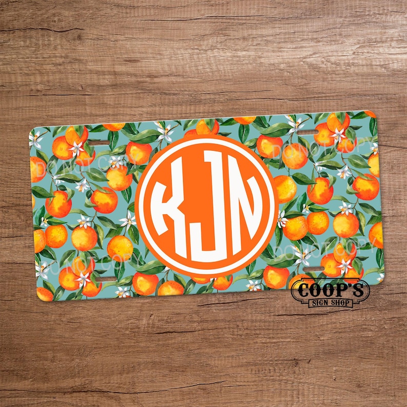 Orange Blossoms License Plate - Monogrammed Vanity Plate - Car Accessories image 1