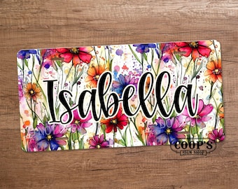 Wildflower Drops Name License Plate - Flower Print Car Tag - Vehicle Accessories - Colorful Vanity Plate  - Gift for Her- Gift for Daughter