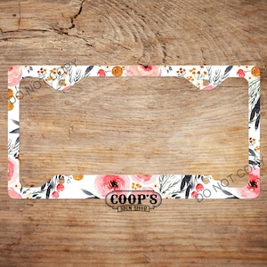 Pink Flower License Plate Frame - Matches Personalized Plate In Our Shop - Car Accessories - Car Plate Frame - Auto Tag Frame - New Driver