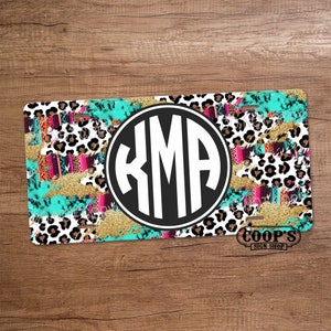 Serape and Cheetah Monogram License Plate - Personalized Car Tag - Monogram License Plate - Car Accessories - Custom Gift - Pretty Car Tag