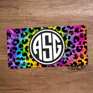 Tie Dye Leopard Spots License Plate - Colorful Car Tag - License Plate - Car Accessories - Vanity Plate for Front of Car - Monogram Gift